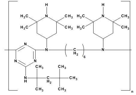 Poly[6-[(1,1,3,3-tetramethylbutyl)amino]- 1,3,5-triazine-2,4-diyl][(2,2,6,6- tetramethyl-4-piperidinyl)imino]-1,6- hexanediyl[(2,2,6,6-tetramethyl-4- piperidinyl)imino]]